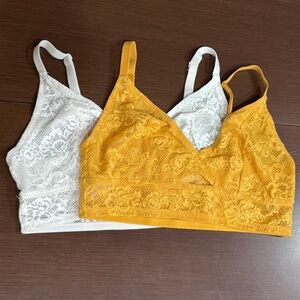 Lace Bralette Set - White and Yellow